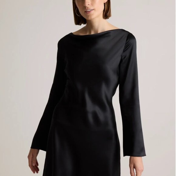 Quince 100% Washable Silk Long Sleeve Mini Dress Black Size L - Picture 8 of 8